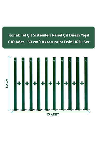 Konak Tel Çit Aksaray 10 Adet Bahçe Panel Çit Direği 50 cm Aksesuarlar Dahil