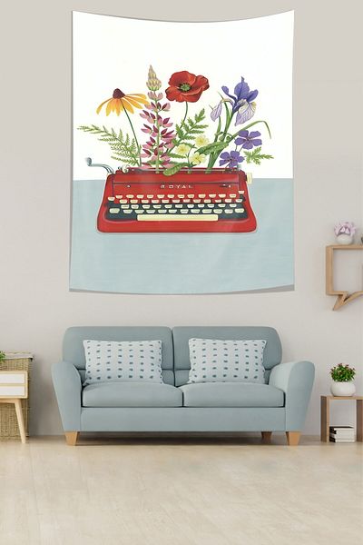 on the clouds Tapiserie pentru mașină de scris cu model floral burgundă - Husă de perete din material textil rezistent la pete