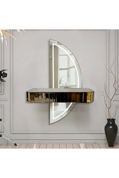 ERGLASS CAM Dresuar Takımı Aynalı Dokunmatik Ledli *bronz Ayna Çekmeceli* Ayaksız Antre Hol Makyaj Masası