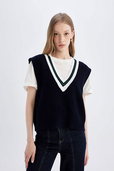 DeFacto Regular Fit V-Ausschnitt Thessaloniki gestrickte Strickpullover Tyc9d8e2ba88758e8c8c2158