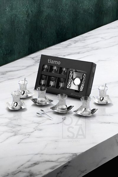 ÖzSa Home Tiamo Honeycomb Premium - 18/10 Stainless Steel Tea Set with Tea Cup and Tea Plate
