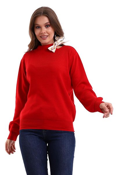 Irmak Kerekli Red Knitwear Blouse - Crew Neck, Scarf Sweater 1100