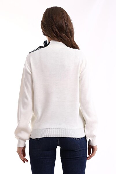 Irmak Kerekli Tricotaj cu eșarfă cu gât crew ecru Bluză și pulover pentru femei - 1100