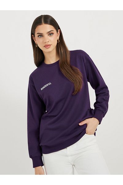 Styli Regular Fit Longline Slogan Sweatshirt