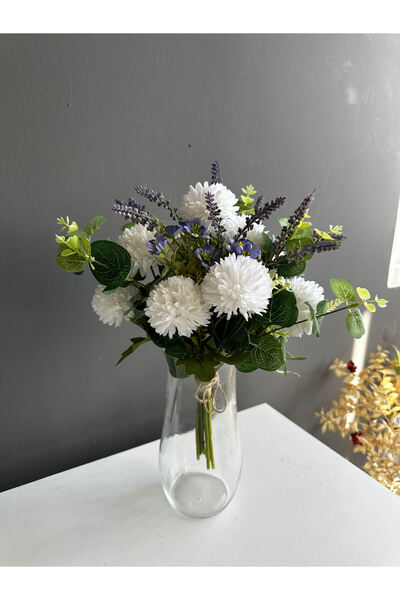 Luvienn Vazo için Beyaz Kasımpatı-Okaliptus Demeti-Vazo Çiçeği