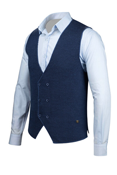 Çizgi Triko Ανδρικό ριγέ πλεκτό αθλητικό γιλέκο - με κουμπιά, αμάνικο, κανονική εφαρμογή - 5013LS