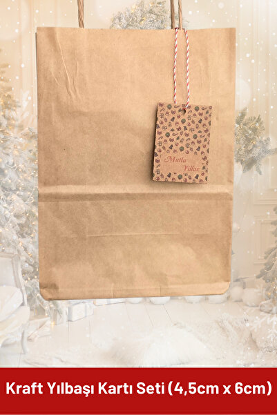 Netsan Etiket Kraft Yılbaşı Kartı 20 Farklı Tasarım 20 Adet Kırmızı Beyaz Kilitli Ip