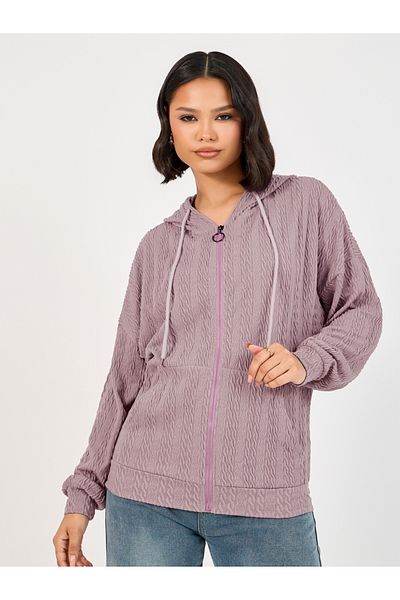 Styli Regular Fit Textured Knit Zip Through Hoodie