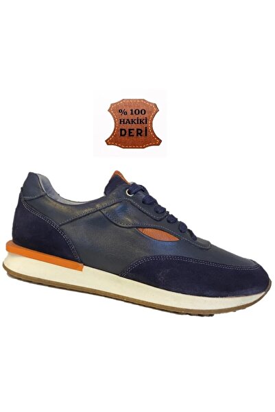 Slope Hakiki Deri Erkek Günlük Ayakkabı Lacivert Ortopedik Taban Kayırmaz Taban 617