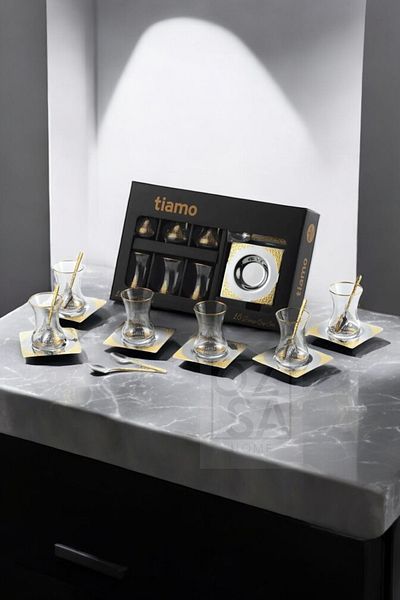 ÖzSa Home Tiamo Ottoman - 18/10 Stainless Steel 18 Piece Tea Set with Tea Cup and Tea Plate