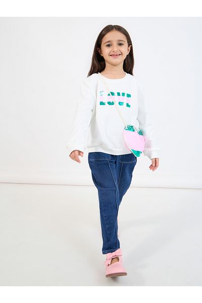 Styli Sequin Pattern Long Sleeve Sweatshirt with Sequin Cross bag