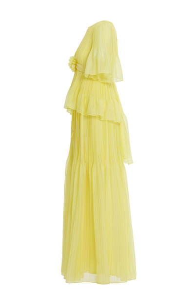 GİZİA Çiçek Detaylı Piliseli Şifon Sarı Elbise