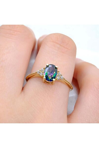 FasekGold Gümüş Yüzük - 1.20Ct Mistik topaz Selena Evlilik Teklifi 925 Ayar G...