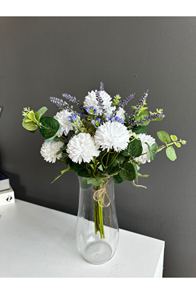 Luvienn Vazo için Beyaz Kasımpatı-Okaliptus Demeti-Vazo Çiçeği