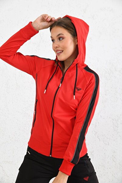 Cramp Spor Set de trening roșu Diver cu garnitură Garni pe mâneci