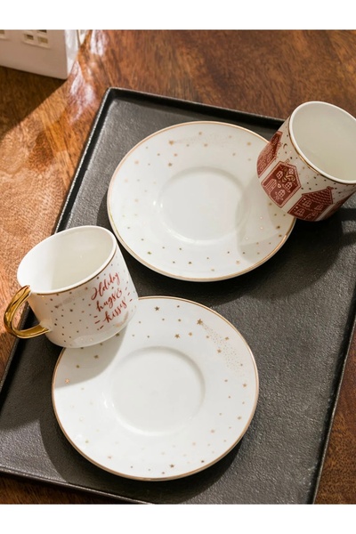 LC Waikiki LCW HOME Altın Baskılı Yılbaşı Temalı Porselen Kahve Fincan Takımı 90 Ml