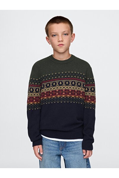 GAP Erkek Çocuk Lacivert CashSoft Fair Isle Desenli Kazak