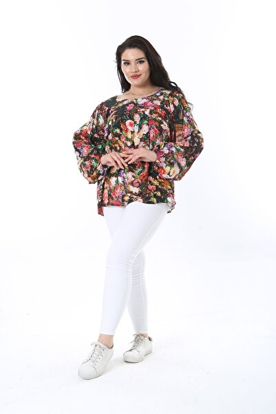 Şans Μακρυμάνικη μπλούζα με λεπτομέρεια πολύχρωμη ρόμπα - Ελαστικό μανίκι 65n38246