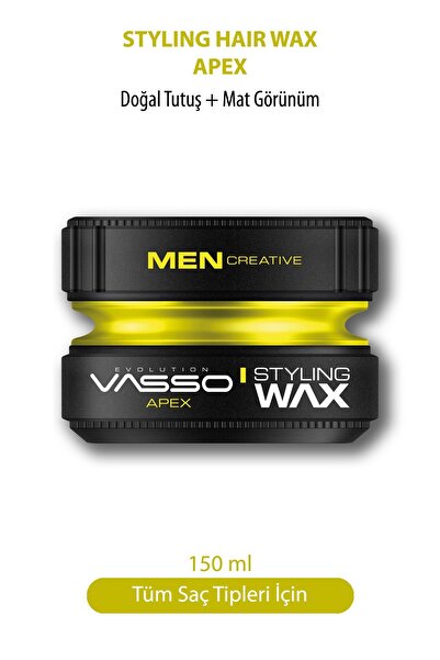 Vasso Men 24 Saat Tüm Saç Tipleri Için Doğal Tutuş Sağlayan Şekillendirici Mat Wax Apex Pro Paste 150 ml