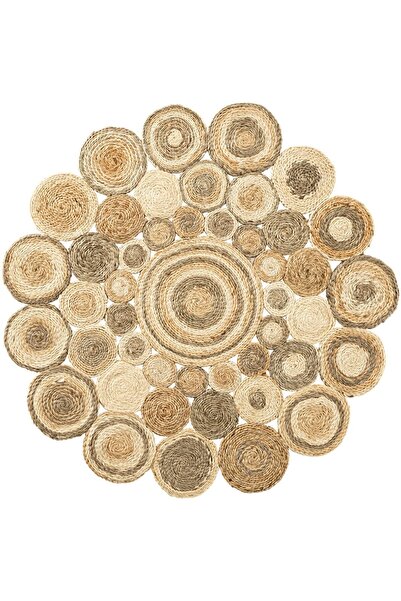 Cool Halı Stew Ca-111 Beyaz Multi Yuvarlak Jüt Halı El Dokuma Hasır Halı Dekoratif Jüt Örgü Halı Jüt Kilim