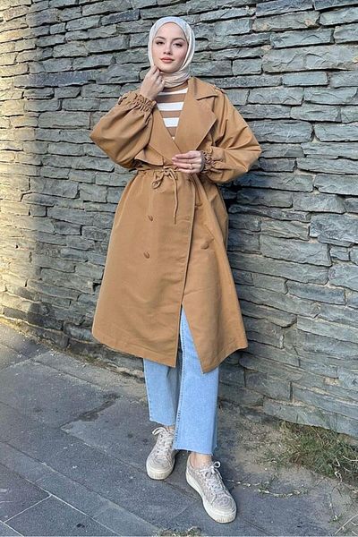 Oven Καμηλό χρώματος Frau Waist Gathered Trench Coat