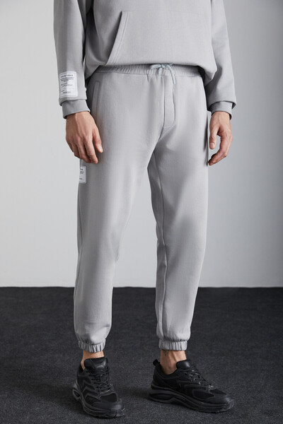 GRIMELANGE Ashbourne Erkek Oversize Kanguru Cepli Kol Etiket Detaylı Organik Pamuk Gri Eşofman Takımı