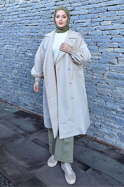 Oven Frau Bel Büzgülü Trençkot - Taş Rengi