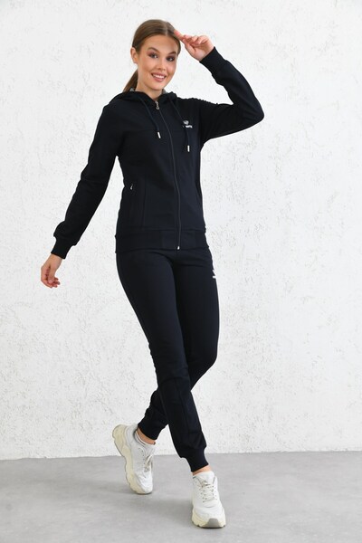 Cramp Spor Σετ αθλητικής φόρμας από βαμβακερό ύφασμα με φερμουάρ Navy Blue Hooded