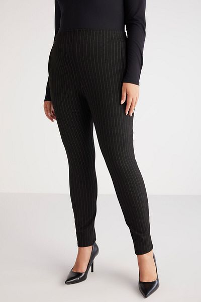 ETHIQUET Abrıellebb Women's Knitted Striped Slim Fit Skinny Leg Black - White Large Size Trousers