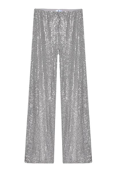 Quzu Gray High Waist Sequined Trousers