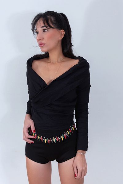 Sun Pieces Vintage Chain Belt with Colored Stones, Adjustable Women's Chain Belt, Luminous Stones Belt