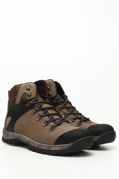 GÖNDERİ(R) Men's Sand Nubuck Lace-Up Rubber Sole Genuine Leather Outdoor Boots