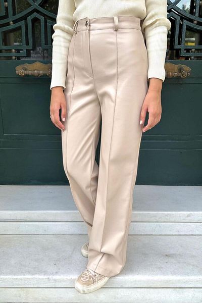 Oven Beige Color Free Leather Trousers