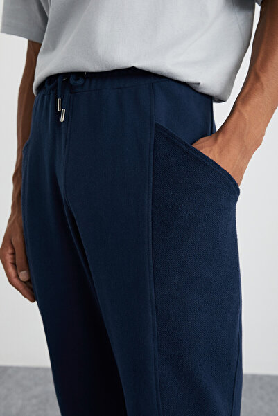 GRIMELANGE Marineblaue Herren-Jogginghose aus 100 % Baumwolle mit Gummizug