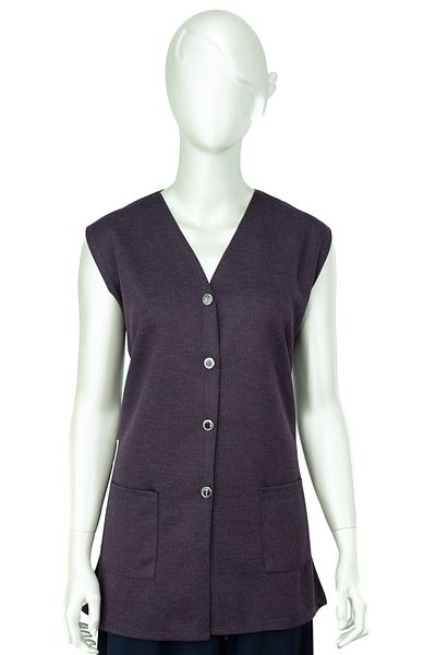 Oppland Vesta de iarna pentru mama - Model Sahara de culoare uni, tricotat Ecrin modern, cu nasturi si buzunare duble