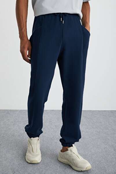 GRIMELANGE Marineblaue Herren-Jogginghose aus 100 % Baumwolle mit Gummizug