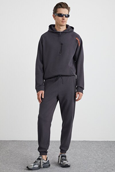 GRIMELANGE Arragon Pánské základní elastické nohavice z měkké tkaniny 3 vlákna z organické bavlny antracitové