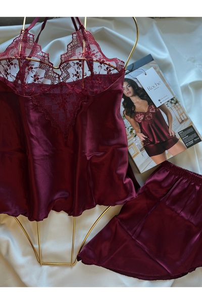Roche Alt üst kırmızı saten gecelik