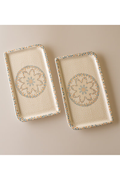 BY BONE Tessera 34 Cm Fine Porselen 2li Dikdörtgen Kahvaltı Tabağı - Ordövr T...