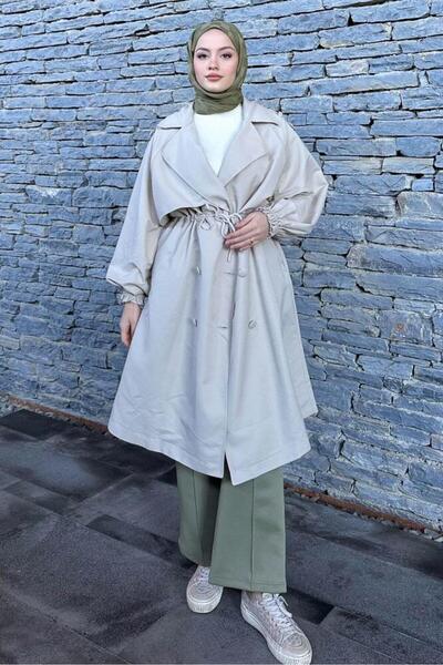 Oven Frau Bel Büzgülü Trençkot - Taş Rengi