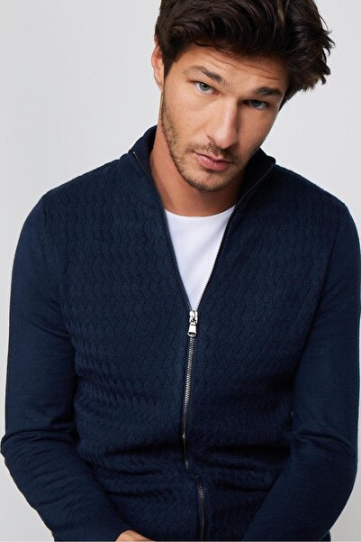 Tudors Чоловічий Slim Fit з візерунком, з прямим коміром, на блискавці, темно-синій кардиган