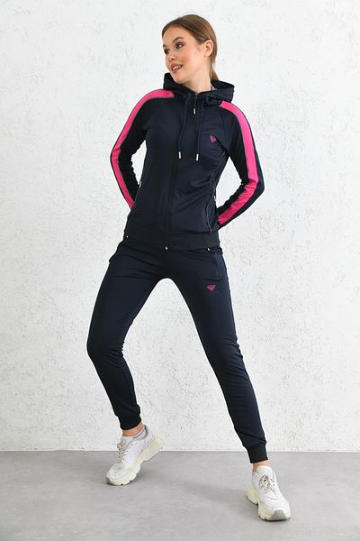 Cramp Spor Λεπτομέρεια Garni Piping στο μανίκι Σετ αθλητικής φόρμας Navy Blue Pink Gun