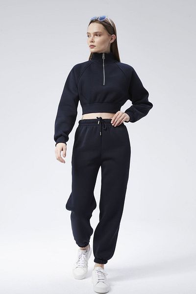 soBasic Set de trening Demi cu guler cu fermoar și picior elastic - bleumarin
