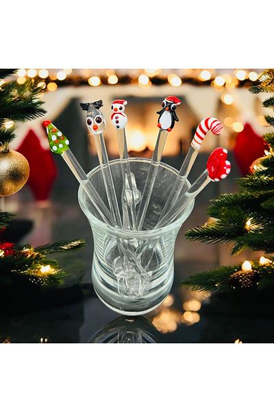 nazarboncuğu Handmade Glass Set of 6 Christmas New Year's Figured Teaspoons