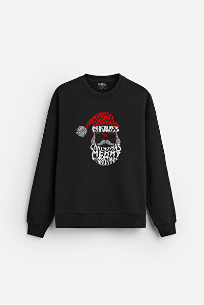 MODA سويت شيرت أسود كبير الحجم مطبوع عليه عبارة Merry Christmas Noel بدون قلن...
