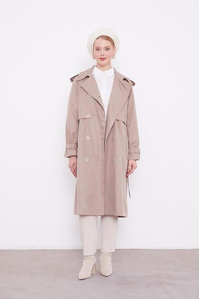 Levidor Stone Plaid Lined Trench Coat