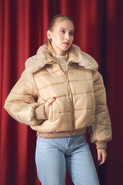 Fulla Moda Палто с кожена яка и цип