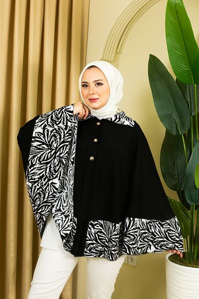 Kayaka triko Women's Floral Print Button Neckline Poncho