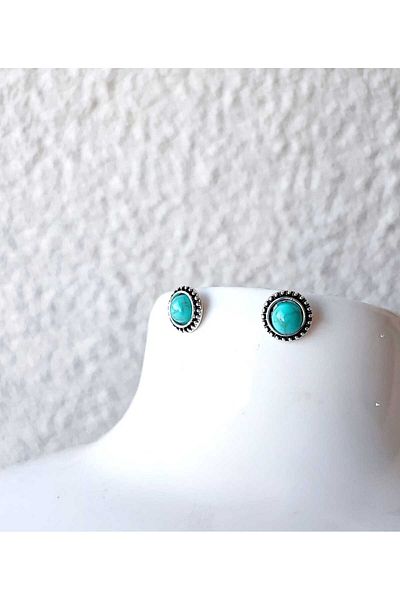 NHOUSE Turquoise Turquoise Stone, Round, Nail Model Retro Earrings