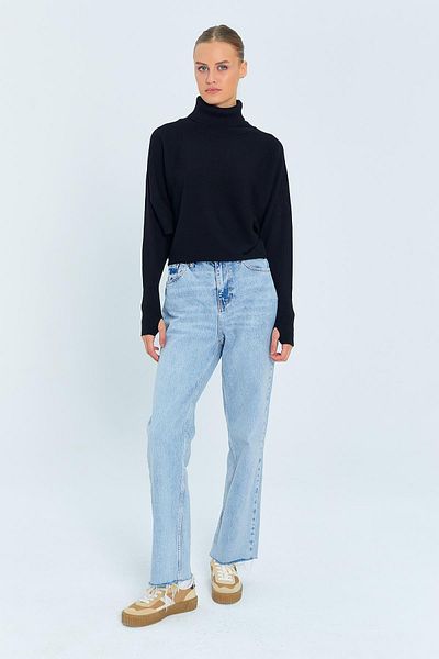 Mixray 6811 Women's Turtleneck Finger Snap Knitwear Sweater Black